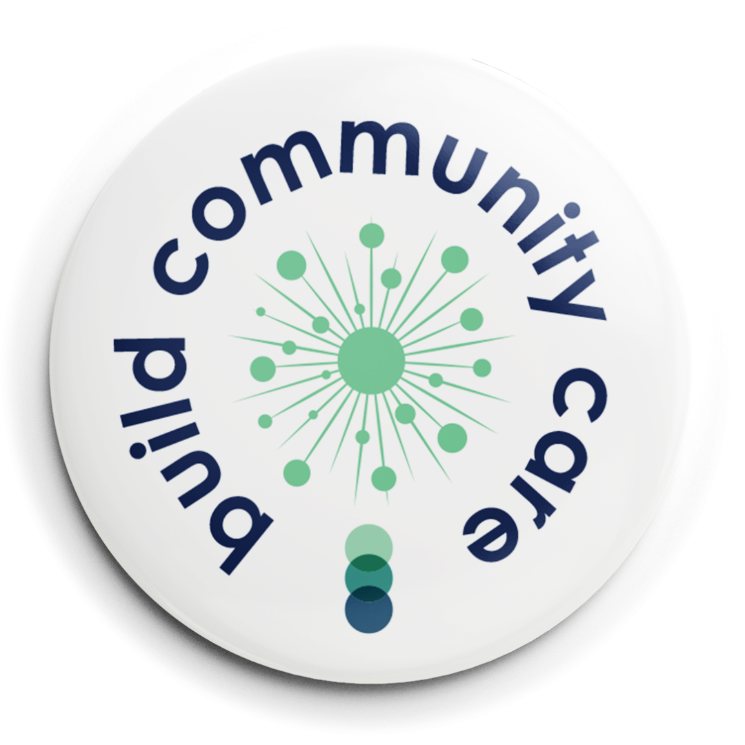 A button with the icon for diversity and inclusion programming at SACE features the words "build community care"